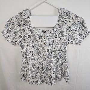 BloomChic US 22-24 Floral‎ Puff Sleeve Cotton Top Boho Peplum Blouse